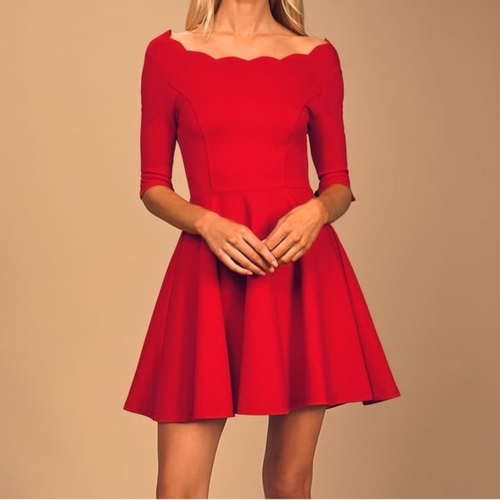 NWT Lulu's Tip the Scallops Red Scalloped Dress